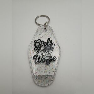 Clear Glitter And Black Skeleton Motel Keychain